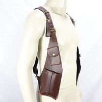 Sac à bandoulière étui en cuir véritable sac à bandoulière en cuir de vachette et matériel en laiton ceinture d'épaule punk poitrine