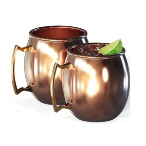 Copper Moscow Mule Mug Copper <b>Outside</b> Shine Plating and Inside Stainless Aluminium Beer Drinking Mug Cup with Brass Handle - Product Image 4