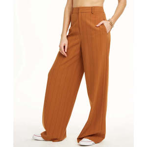 Pantaloni Casual da Donna Danielle Bernstein a Vita Alta e Gamba Larga con Motivo a Righe, Arancione Scuro, Taglia 6, Traspiranti e Regolabili - Product Image 1