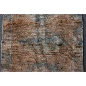 Tapis en Laine Turque Vintage de 2,4X10 pieds, Orange et Bleu, Tissage Plat, Design Patchwork pour Décorations de Salon - Product Image 5