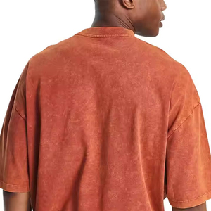 T-shirt surdimensionné tricoté en coton 100% lavé à l'acide vintage pour hommes Logo personnalisé Impression numérique légère en détresse - Product Image 5