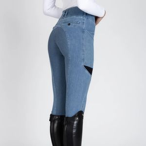 กางเกงขี่ม้าผ้ายีนส์แบบพรีเมี่ยมสำหรับผู้หญิงเสื้อผ้ายืดได้4ทางกางเกงเลกกิ้งสำหรับขี่ม้าขายส่ง - Product Image 5