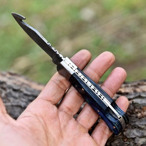 Gran oferta, cuchillo de bolsillo plegable de acero de Damasco hecho a mano personalizado, mango de madera de cuero, hermosos cuchillos para acampar al aire libre, soporte OEM - Product Image 5