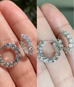 925 argent 2Ct coupe ronde véritable Moissanite boucles d'oreilles Hip Hop Style femmes pour mariage fiançailles fête ou cadeau - Product Image 6