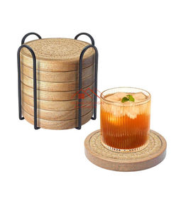 Sous-verres en bois faits à la main pour la maison, l'hôtel, sous-verres pour tasses à thé, sous-verres ronds avec support - Product Image 2