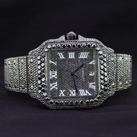 Montre en acier inoxydable à quartz, tendance, entièrement noire, sertie de diamants, pour un usage quotidien, style tendance, événements, hip-hop, disponible
