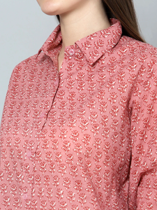 Camisa de Algodón para Mujer, Estampado Floral, Manga Larga, Bordado y Botones, Estilo Informal, Transpirable, Tejido de Punto - Product Image 5