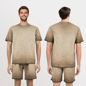 Ensembles de t-shirts pour hommes personnalisés délavés à l'acide 100% T-shirt en coton de haute qualité à épaules tombantes T-shirt et short de rue baggy ensemble pour hommes - Product Image 1