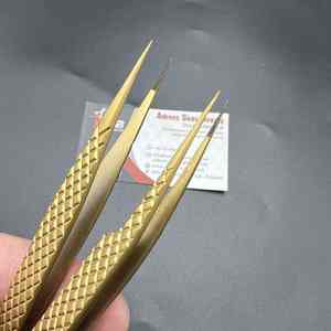 Pinzas para pestañas con punta de nano fibra antiestática de acero inoxidable profesional al por mayor pinzas para pestañas chapadas en oro mate probadas a mano - Product Image 3