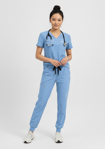 Moderno pantalón de correr de pierna recta con puños acanalados médicos Scrubs fabricantes 280Gsm algodón mezcla Hospital Scrub Set - Product Image 2