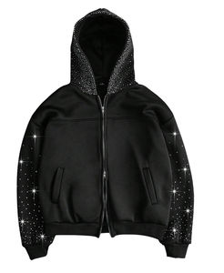 Sweat à capuche oversize Y2K à fermeture éclair avec impression numérique hivernale et strass graphiques, style Punk Gothique Crâne, personnalisable OEM - Product Image 1