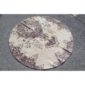 Tapis Turc Vintage Beige Violet 5.6 X 5.6ft Grande Surface Laine Latex Nouveau Tabriz Rectangle Patchwork pour Couloir pour Décoration de Chambre - Product Image 2