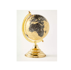 Globe terrestre rotatif en argent avec support en laiton et carte colorée pour l'enseignement de la géographie, usage scolaire et de bureau - Product Image 5