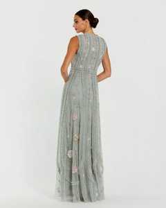 Estilo Simple Pastel gasa Maxi A-Line vestido de noche logotipo frontal bordado a máquina volante para bodas Proms fiestas Stand-Neck - Product Image 2