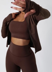 Ensemble 3 pièces : Crop Top Manches Longues, Pantalon de Yoga Taille Haute, en Spandex/Nylon Uni – Tenue de Sport et Fitness 2026 pour Gym et Yoga - Product Image 3