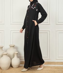 Nouvelle Robe Abaya Turque Modeste 2026, Vêtement Islamique Ouvert sur le Devant, Longue Robe pour Femmes Musulmanes en Polyester à Col en V Floral - Product Image 6