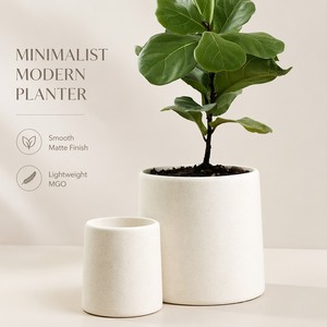 Pot de fleurs <span class=keywords><strong>en</strong></span> ciment mat lisse minimaliste moderne, pot architectural <span class=keywords><strong>en</strong></span> béton blanc cassé de style nordique, <span class=keywords><strong>grand</strong></span> modèle sur pied - Product Image 2