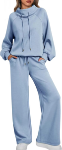 Ensemble de survêtement décontracté deux pièces pour femme : sweat-shirt à col montant et manches longues et pantalon de détente à jambes larges, couleur unie confortable - Product Image 6