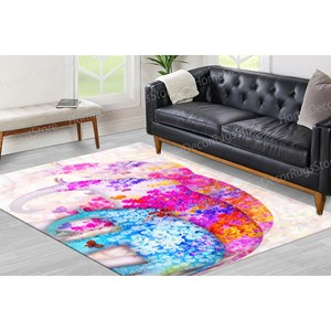 Alfombra Floral con Tres Elefantes, Alfombra Moderna Estampada para Sala de Estar, Alfombra de Chenilla - Product Image 4