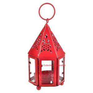 Lanterne décorative créative en métal rouge ornée faite à la main Style vintage bougeoir en fer pour la décoration de festival prix de gros - Product Image 3