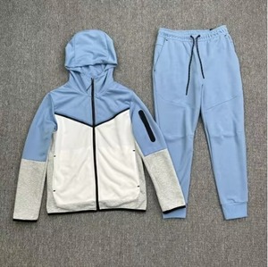 Ropa deportiva con logotipo personalizado, chándal de poliéster Tech Fleece con cremallera completa, Sudadera con capucha, conjunto de chándal para correr de dos piezas, chándal para hombre - Product Image 6