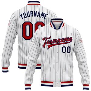 Direct Industry Wholesale Casual Winter Custom White Navy Pinstripe Red-Navy Bomber Full-Snap Varsity <b>Letterman</b> <b>Jacket</b> - Product Image 1