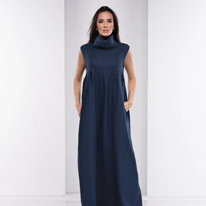 Vestido maxi de lino Ropa azul Vestidos de lino para mujer Vestido maxi de lino largo y suelto - Product Image 1