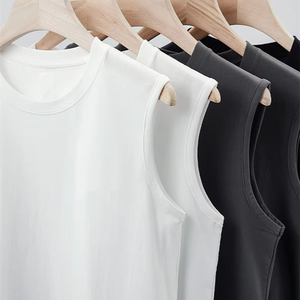 100% Cotton 210g Sports Fitness <b>Sleeveless</b> Vest <b>for</b> <b>Men</b> Oversized <b>T</b>-<b>shirt</b> Wide Shoulder Solid Knitted <b>Men's</b> <b>Sleeveless</b> <b>T</b>-<b>shirt</b> - Product Image 1