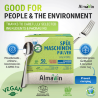 AlmaWin Export Poudre lave-vaisselle végétalienne 1,250 kg 50 applications pour différentes quantités de vaisselle Détergent biologique
