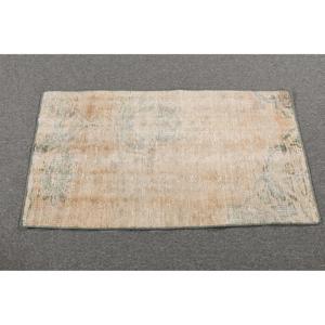 พรมตุรกีโบราณขนาดเล็ก 1.8x3.4 ฟุต สีเบจลายทางสีน้ำเงิน ทำจากขนสัตว์ - Product Image 3