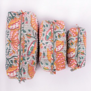 Juego de Bolsas de Almacenamiento de Maquillaje Grandes, Acolchadas, Hechas a Mano, Ecológicas, Estilo Vintage, Estampado Indio en Bloques, Fundas de Algodón Resistentes al Agua con Cierre - Product Image 3