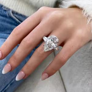 VS1 corte de pera enorme anillo de compromiso de diamante cultivado en laboratorio 18K oro sólido romántico anillo de cóctel de oro regalo para su amante - Product Image 3