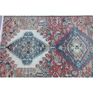 Turkish Small Rug 3.1x2.7 ft, <b>Red</b> Ikat Vintage <b>Wool</b> Rug - Product Image 5