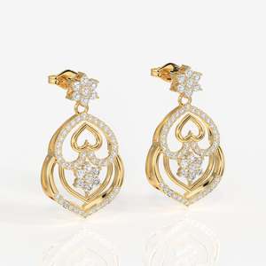 ต่างหูห้อยประดับเพชรโมอิสซาไนต์ทรงหัวใจ ดีไซน์เก๋ ทอง 18K - Product Image 3