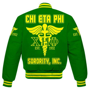 Chaqueta Varsity Verde para Hombre Chi Eta Phi con Bordado Amarillo y Logotipo Caduceo, Ropa Exterior Informal - Product Image 3