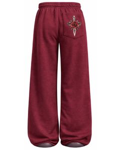 Pantalons de survêtement à jambes larges personnalisés avec imprimé de crâne de rose de couleur bordeaux pour femmes, style gothique surdimensionné, streetwear, pantalon de jogging en molleton OEM - Product Image 4