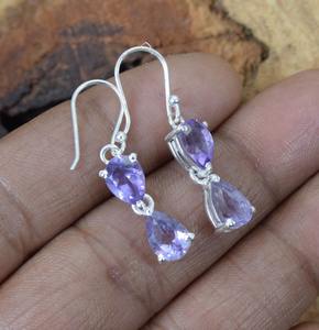 Pendientes clásicos de plata maciza 925, joyería para mujer, Plata de Ley 925, amatista, piedras preciosas, estilo bohemio, pendientes hechos a mano, regalo - Product Image 2