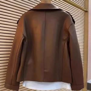 2024 Vintage café couleur haut de gamme peau de mouton cuir moto veste coupe ample respirant tricoté conception laine imperméable - Product Image 4