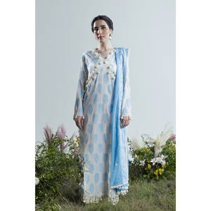 Ensemble de costume 3 pièces pour femme en tissu slub imprimé laqué avec dupatta brodée FE-52066 - Product Image 1