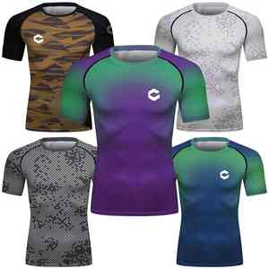 Camiseta de compresión de secado rápido para hombre, camiseta de manga corta para entrenamiento, deportes, gimnasio, Fitness, surf, gimnasia, ropa interior MMA 'Rush - Product Image 3