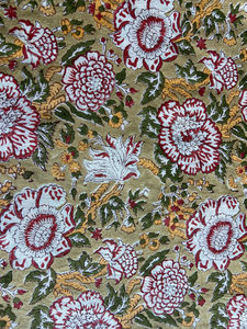 Tissu en coton imprimé à la main, jaune moutarde, motif floral vintage |   Textile indien traditionnel - Product Image 3