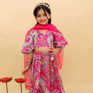 Lahenga choli เสื้อผ้าอินเดียสำหรับเด็กผู้หญิงผ้าฝ้ายแท้จากผู้จำหน่ายทั่วโลก - Product Image 1