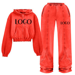 Ensemble de survêtement pour femme tendance et lourd, sweat-shirt court et pantalon ample, 100% coton, parfait pour la mode décontractée et streetwear - Product Image 6