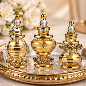 Mini flacons de parfum de luxe vintage en verre ambré soufflé à la main avec garniture dorée – Collection de flacons décoratifs pour cadeaux - Product Image 4