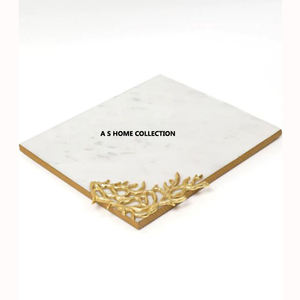 Bandeja de mármol para servir con asas de hierro, accesorios de cocina para fiestas, aperitivos rectangulares elegantes para bodas - Product Image 3