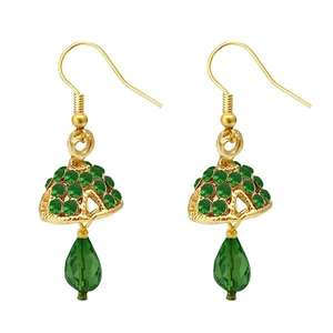 Kriaa 1313709C <b>Fine</b> <b>Cuff</b> <b>Earrings</b> Austrian Stone and Green Gold Plated Jhumki Style - Product Image 1