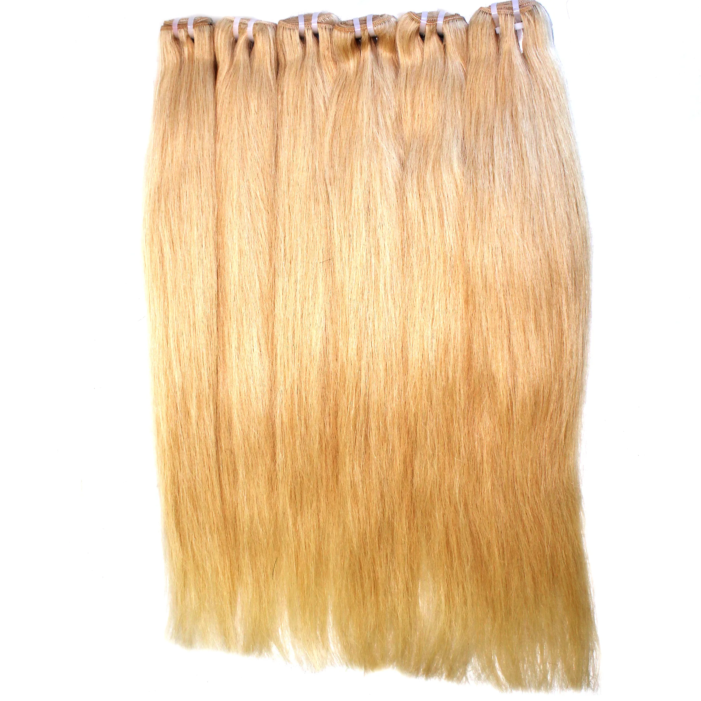 Extensión de cabello de trama suave atada a mano 100% cabello humano, proveedor más barato que vendió la extensión de cabello más virgen Rubio ondulado