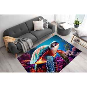 Tapis coloré à motif de tortue marine et de récif corallien, tapis imprimé, tapis fin non tissé - Product Image 1