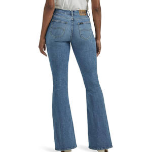 กางเกงยีนส์ขาบานสำหรับผู้หญิงระบายอากาศได้ดีดีไซน์ใหม่สำหรับผู้หญิงกางเกงเดนิมขาบานออกแบบโลโก้ได้ตามต้องการ - Product Image 6