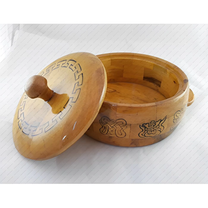 Tradebyd-Caja de cazuela redonda de madera hecha a mano para servir pan Chapati para servir mesa de comedor de cocina hecha de madera de acacia - Product Image 2